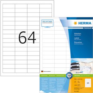 Herma Universaletiketten 4607 Premium, weiß, 48,3 x 16,9mm, 200 Blatt, 12800 Stück