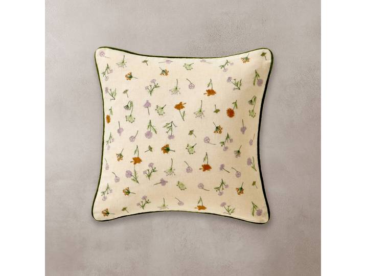Coussin coton lin broderie fleurie - Blancheporte