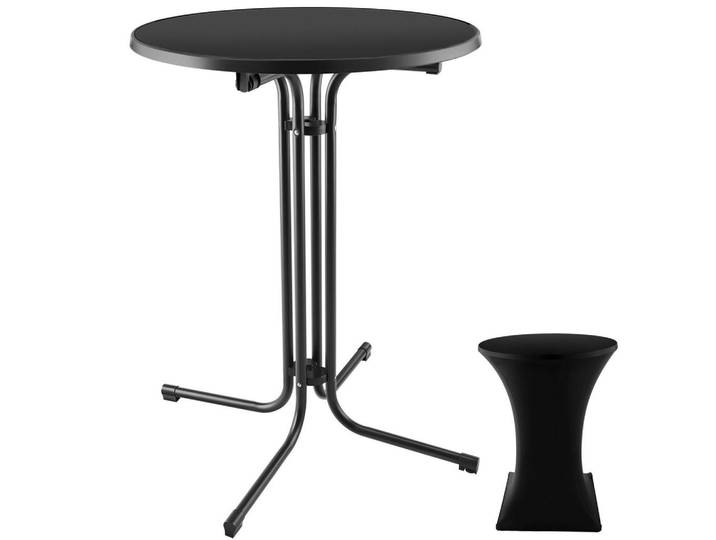 tectake Stehtisch Eren, bodenschonende Kunststofffüße & Ausgleichsschraube, schwarz, Schwarz, Sprichwort/Zitat, 90x110x90 cm, Esszimmer, Barmöbel, Bartische