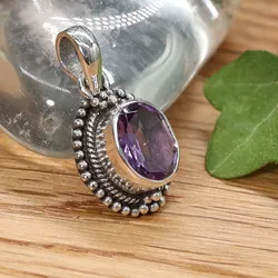 Drachensilber Amethyst Edelstein Anhänger 925 Silber handgefertigt - Silber;Lila