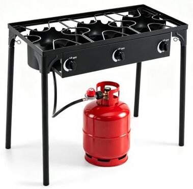 Costway 3 Burner Propane Stove 240000 BTU with Adjustable Regulator & Hose for Camping BBQ-Black