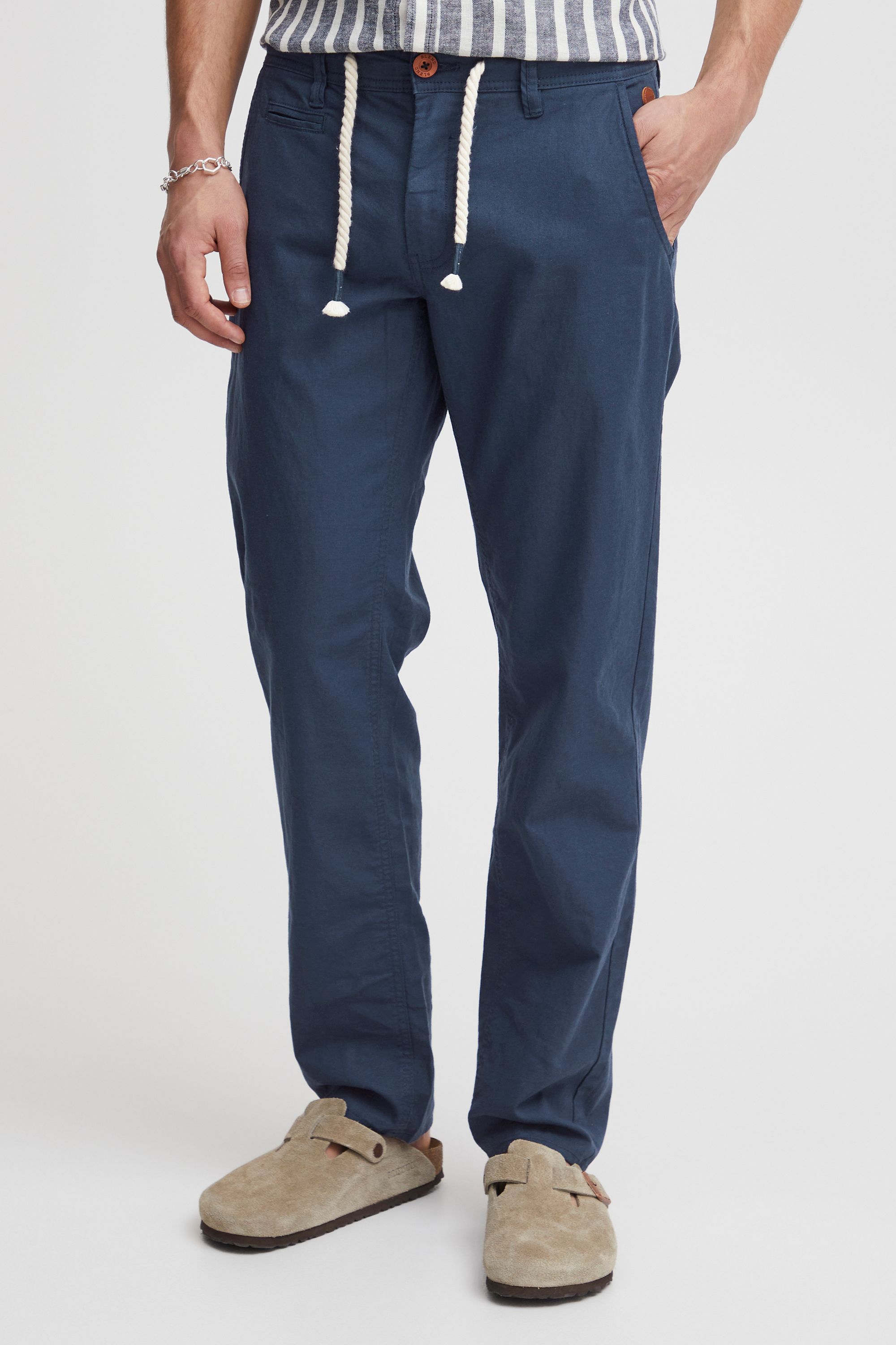 Leinenhose BLEND "Leinenhose BHLanias", Herren, Gr. L, N-Gr, blau (navy), Obermaterial: 55% Leinen LI. 45% Baumwolle CO., Hosen Leinenhose
