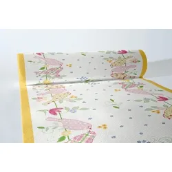 MANK Tischläufer Airlaid Janka, 40 cm x 24 m, 1 Stück - Tischtuch Blüten Vögel stoffähnlich