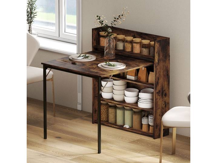 HOMCOM Table Pliante Industrielle avec Étagère, 80x90x93cm