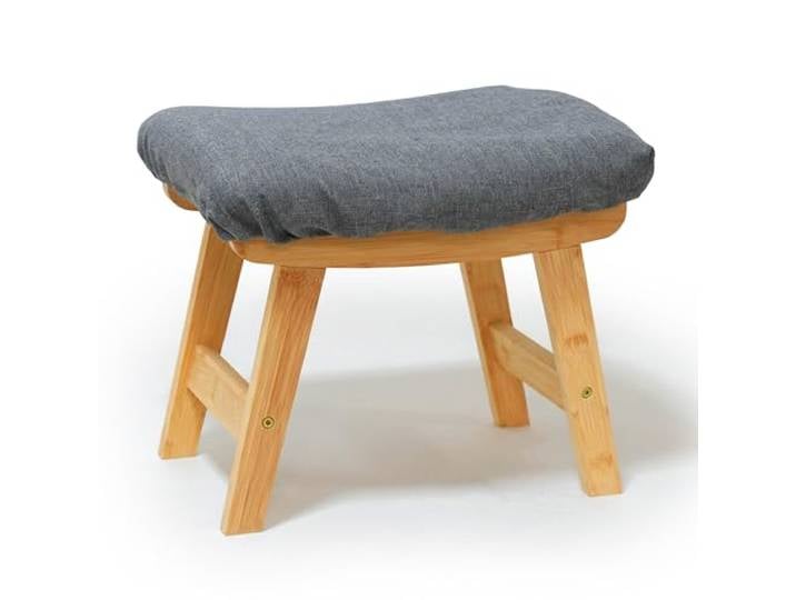 Repose-pieds Relaxdays en bambou\, rembourré\, HxLxP : 32x40x29 cm\, salon\, tabouret d'appoint\, naturel/gris