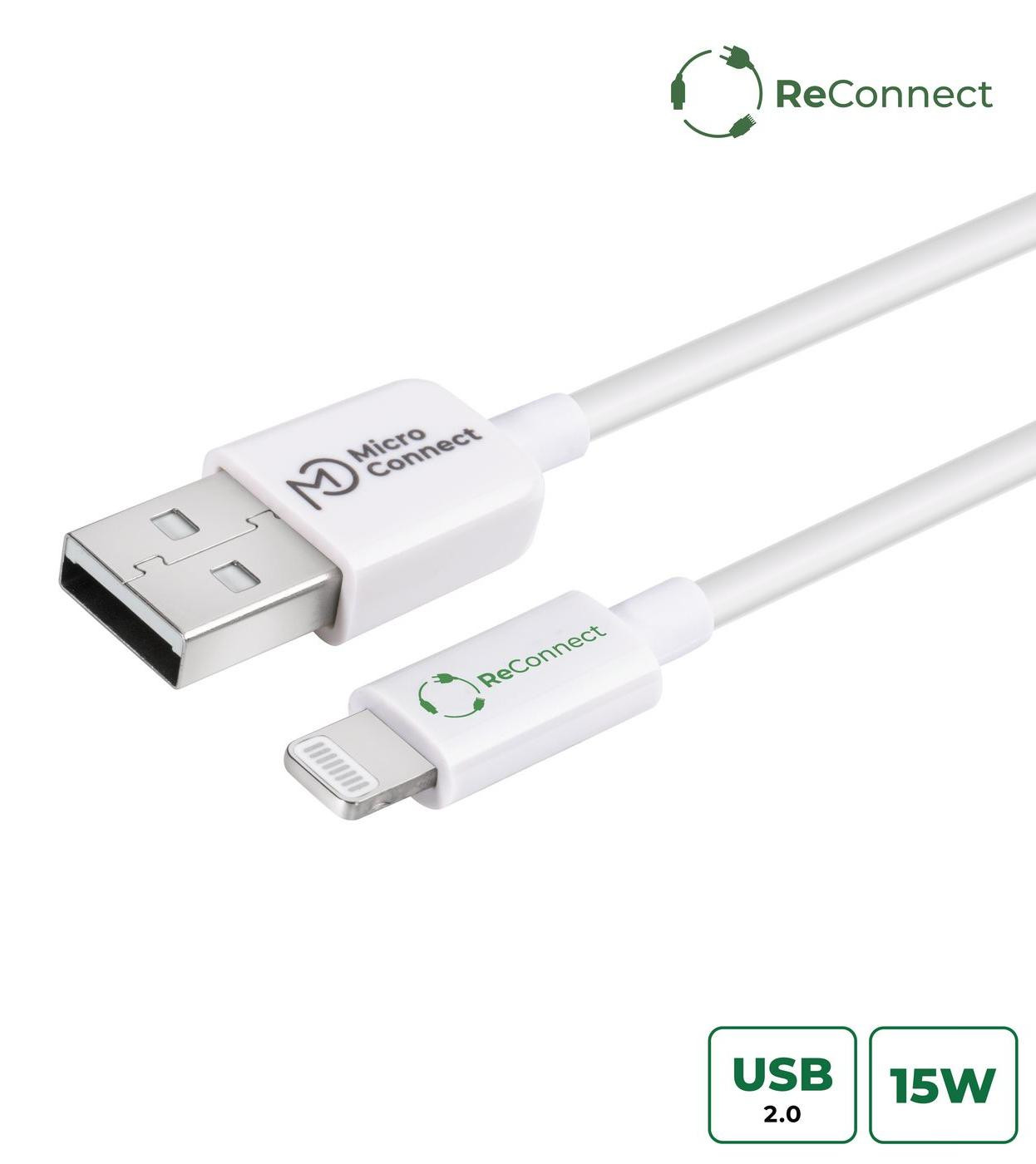 MicroConnect ECO-LIGHTNING0.15 Lightning-kabel USB-A Wit, 0,15 meter