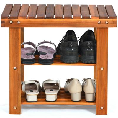 Costway 3-Tier Wood Shoe Rack 19' Shoe Bench Boots Organizer