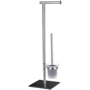 Wenko WC-Garnitur Lima, 20391100, Edelstahl verchromt & Glas schwarz