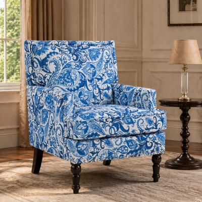 Upholstered Accent Chair, Vintage Armchair with Solid Wood Legs
