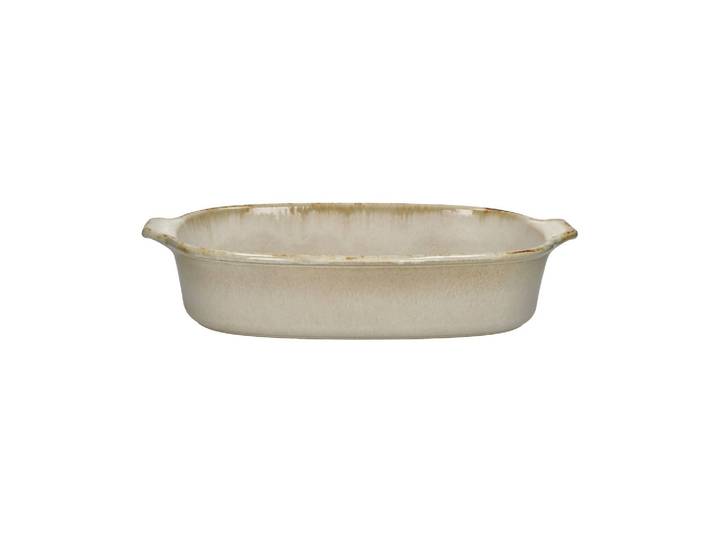 Grand plat à four en grès beige, forme organique, passe au four -