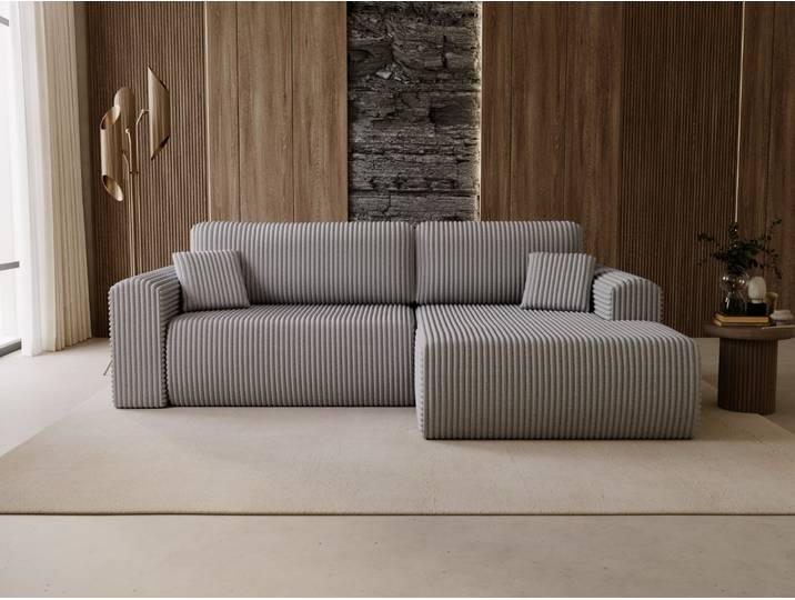 Ecksofa mit Schlaffunktion und Bettkasten Belvio rechts Hellgrau