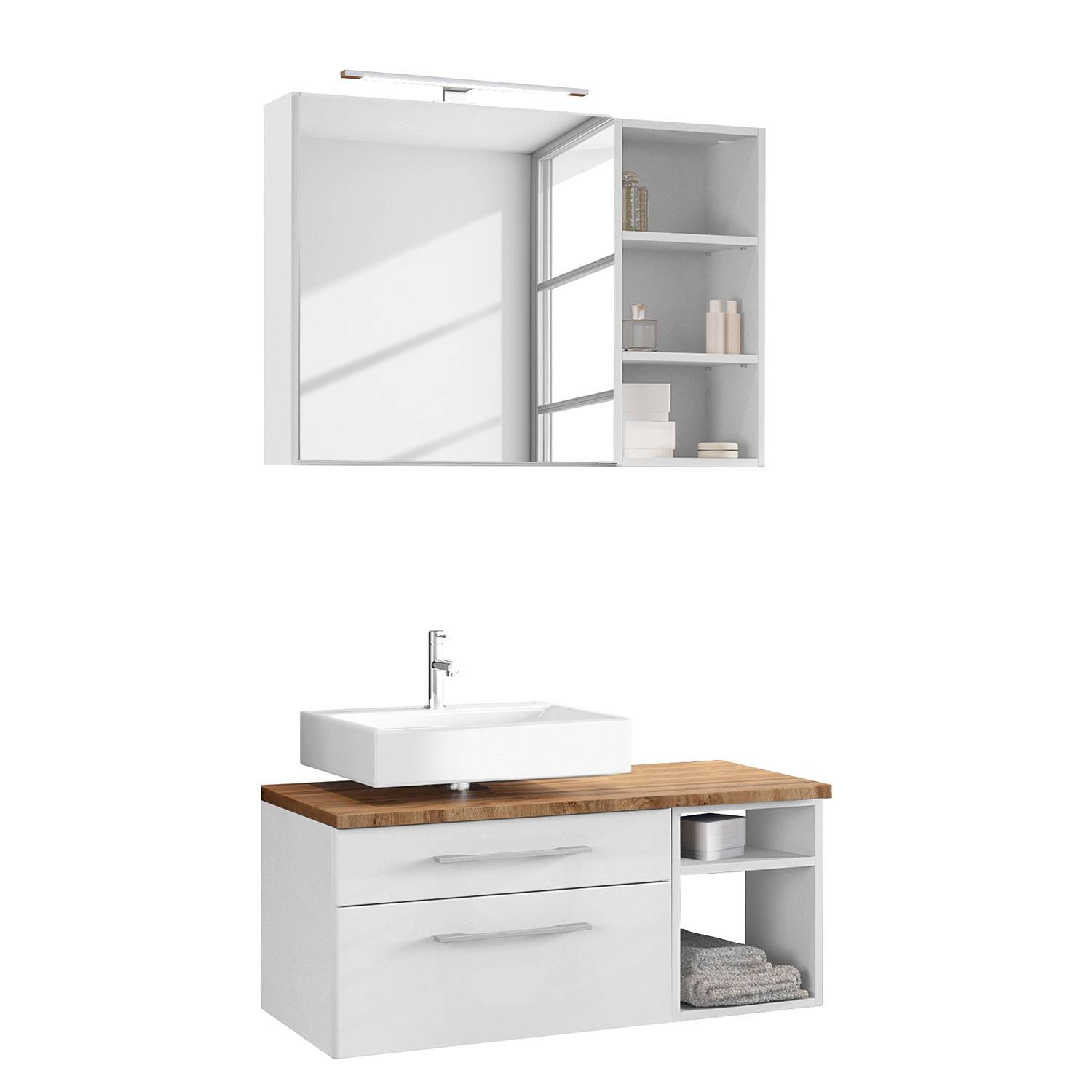 home24 Badkamerset IX 3-delig wit met LED-verlichting, B/D/H: 90 x 47 x 200 cm