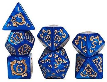 Uplift Essentials 7 Piece Dragon Pattern Polyhedral DND Dice Set blue