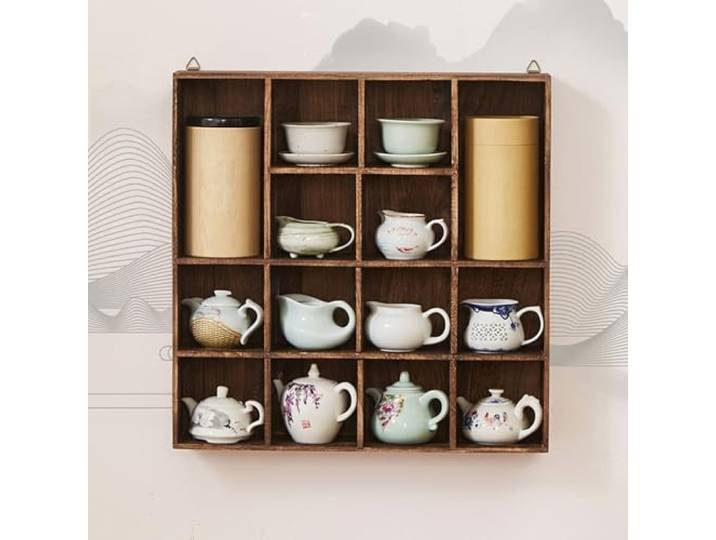 DDS22E Wandmontiertes Multi-Slot-Präsentationsregal Stabiler Wandorganisator for Gläser, Teeservice, Dekoration; platzsparend und leicht zu reinigen