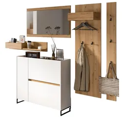 GARDEROBE-SET weiß und Artisan Eiche, Garderobe 5-teilig, 236 x 192 cm, Soft-Close, Borga