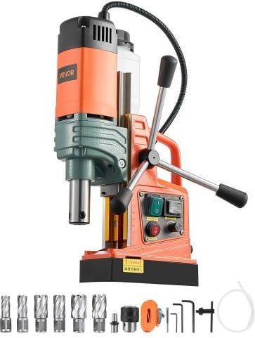 VEVOR Magnetische Boormachine met 1450 W Motor, 50 mm Kernboordiameter en 13000 N Magnetische Kracht, Oranje