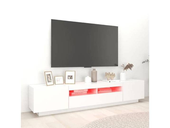 Meuble TV - Table TV - avec éclairage LED - blanc - 200x35x40 cm M4266