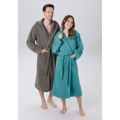 Unisex-Bademantel OTTO HOME "Regona, Hotelbademantel, Morgenmantel, Standardlänge & Überlänge" Gr. 4XL, grau (anthrazit), 4XL, N-Gr, Veloursfrottier, Hausmäntel, Damen & Herren, mit Taschen, flauschig, weich, Velours, Sauna & Spa