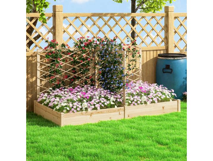 Outsunny Jardinière Bois 222x114x109 cm avec 3 Treillis