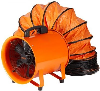 VEVOR Industriële Bouwventilator met 10 m Slang, 255W AC-motor, Oranje Metalen Axiale Ventilator, 2922 m3/h
