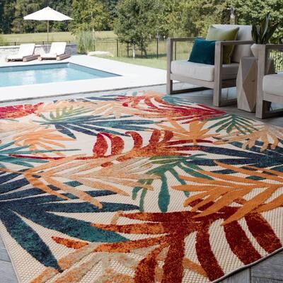 Alise Rugs Origin Coastal Floral Indoor/Outdoor Area Rug.