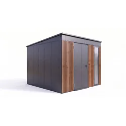 Weka Design Metallgerätehaus Gary anthrazit mit Holzoptik-Lamellen anthrazit 287 x 287 cm (Gr. 4)