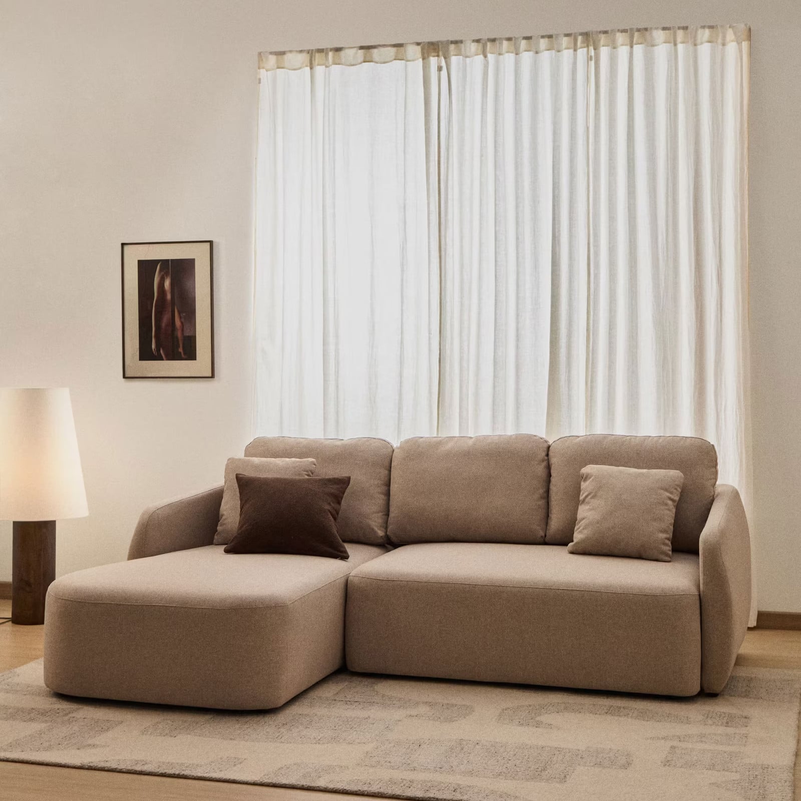 Kave Home Laira 3-zits Lounge Slaapbank Links, Chenille, Beige