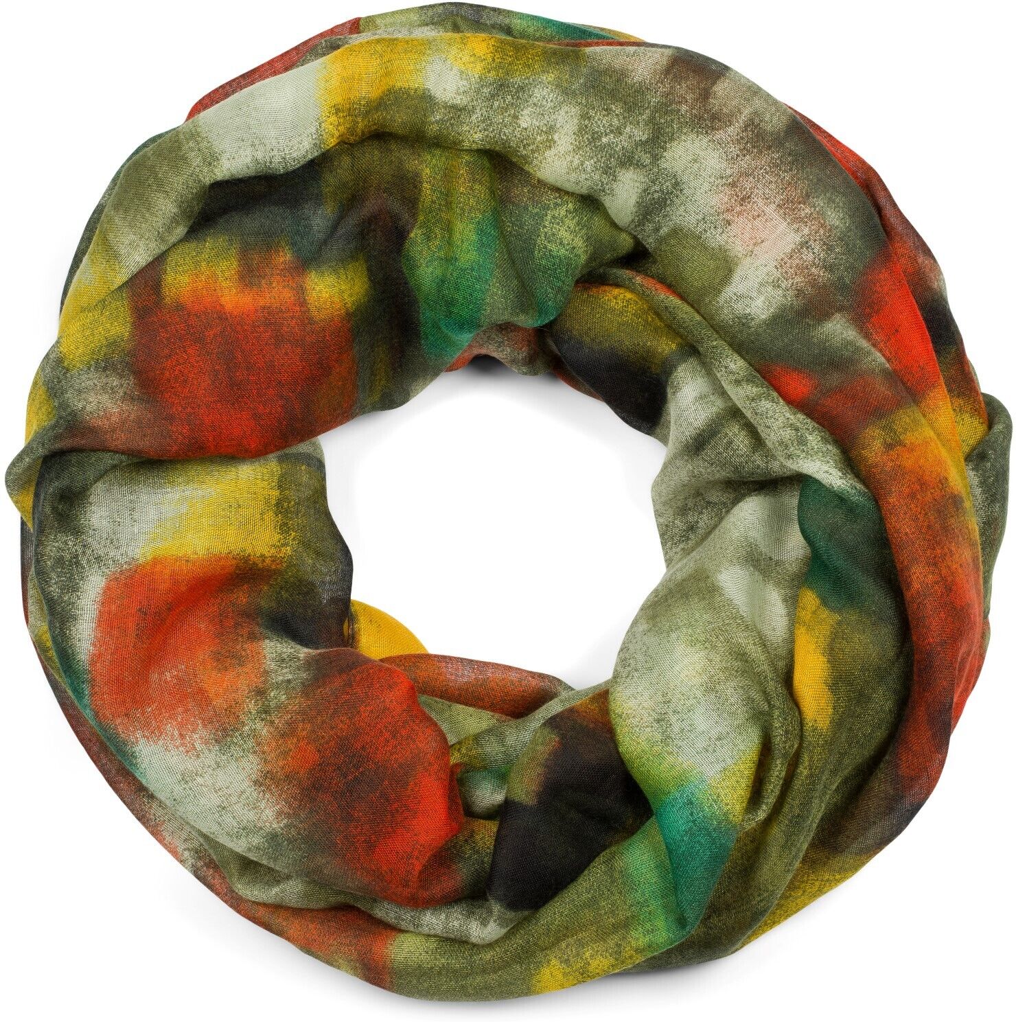 Loop STYLEBREAKER "Loop Schal mit buntem Pinselstrich Muster", Damen, grün (grün, orange, gelb), Obermaterial: 80% Viskose CV. 20% Baumwolle CO., Modisch, Modetücher Loop