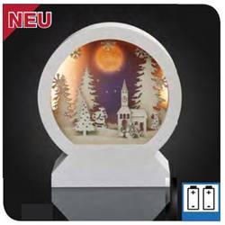 Hellum 522907 LED-Szenerie Winterliche Kirche und Weihnachtsmann Warmweiß LED Weiß Indirekter Lichtaustritt, mit 3D-Effekt