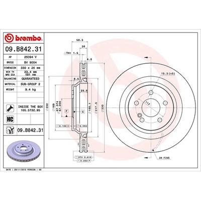 Brembo 1x Bremsscheibe [Hersteller-Nr. 09.B842.31] für Mercedes-Benz
