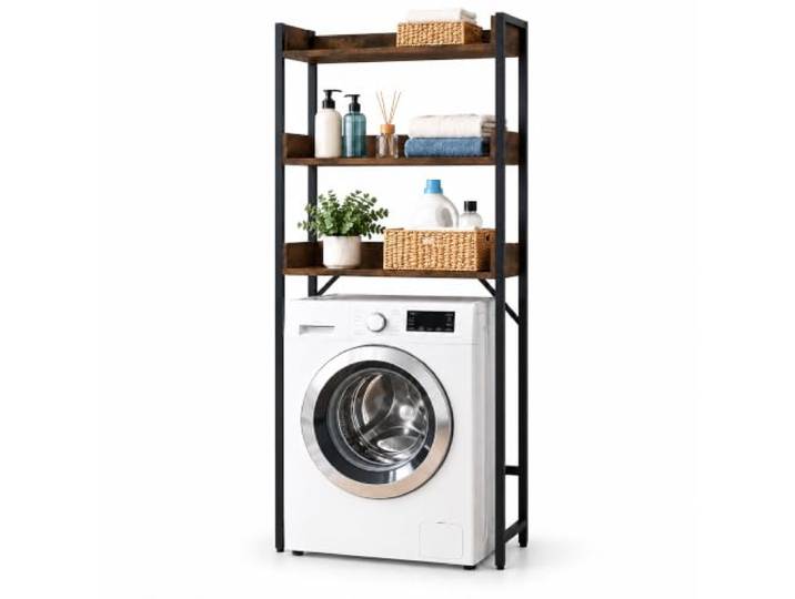 Relaxdays Étagère pour Lave-Linge\, Marron/Noire 3 compartiments\, surmeuble sèche-linge et WC\, 166 x 63 x 25 cm