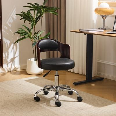 No Ring-Shaped Wooden Back Office Chair With Foot Spikes And Wheels