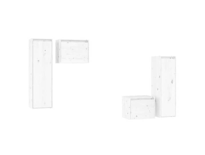 GHVBNMF TV-Schrank Set 4-TLG. Hängend Massivholz Kiefer Weiß Schwebende Hängeboard-Kombination aus Kiefernholz für Wohnzimmer und Schlafzimmer mit flexiblem Stauraum.