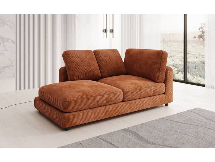 Designer Chaise Longue-Sofa Thalessa in Cord - Orange - Links - Luxusbetten24