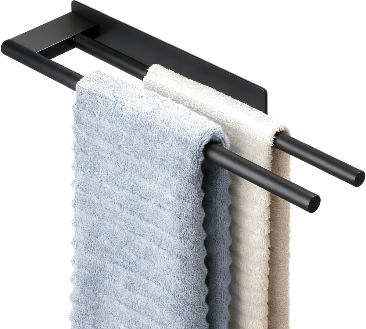 Premium dubbele handdoekhouder met dubbele arm van roestvrij staal, mat zwart