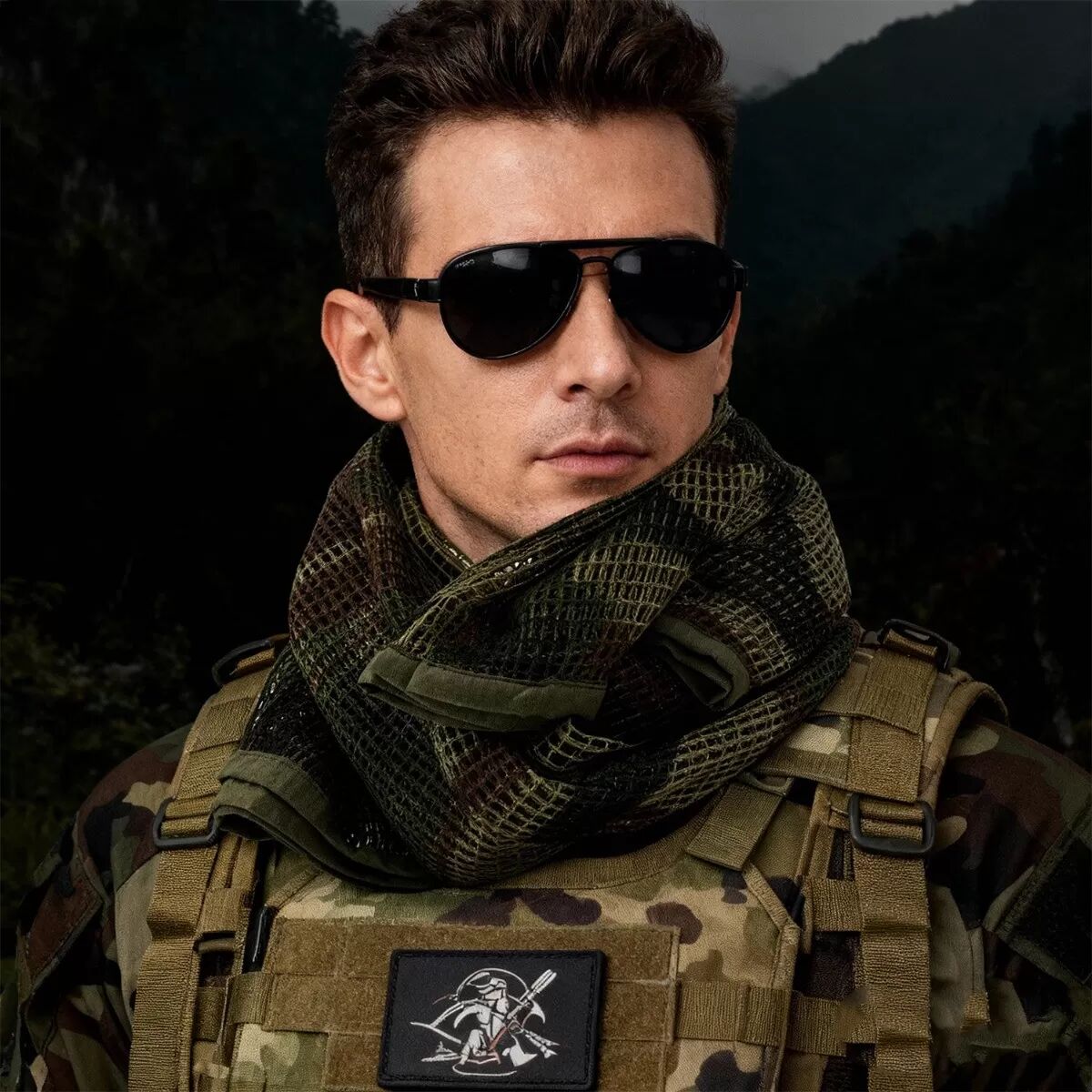 INF Outdoor Hiking Mesh Scarf - Multifunktionales Polyester-Kopftuch für Staubschutz, Sonnenschutz und Wärme Tarnung