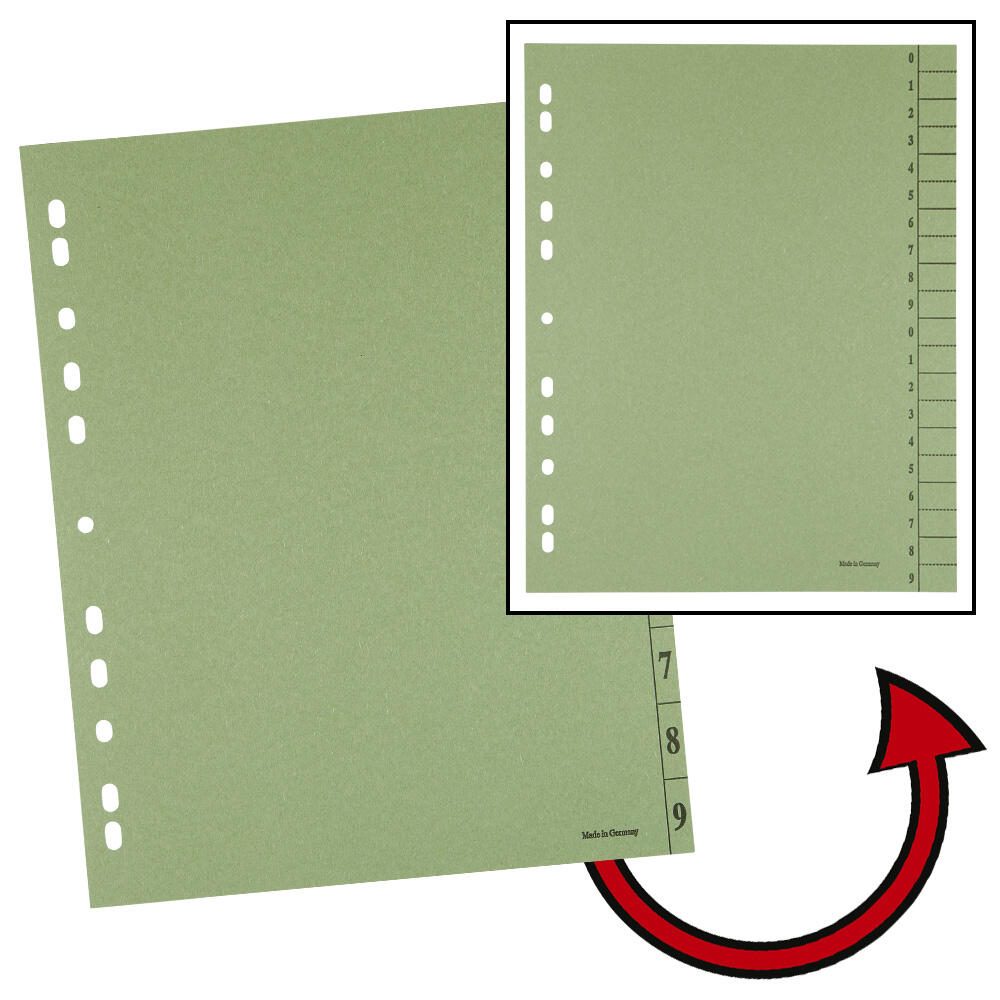 neutral Trennblätter DIN A4 0-9 grün, 250 g/qm, 100 St. 9511101100BP