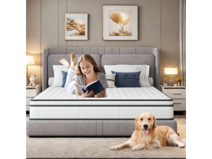 Matelas à ressorts Rosahqnda 7 zones, 25 cm de hauteur, matelas à ressorts ensachés, fermeté moyenne, orthopédique, matelas à ressorts ensachés en forme de baril