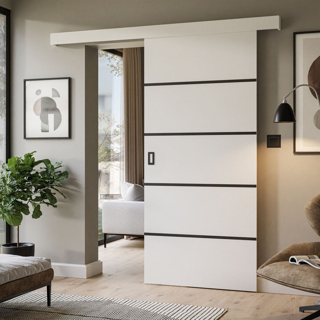Latitude Run Tabitha Sliding Door White/Black 204cm W X 205cm H