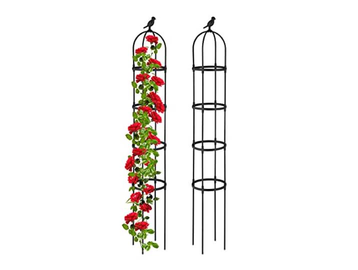 Relaxdays Rankhilfe Obelisk, 2er Set, 188x30 cm, schwarz
