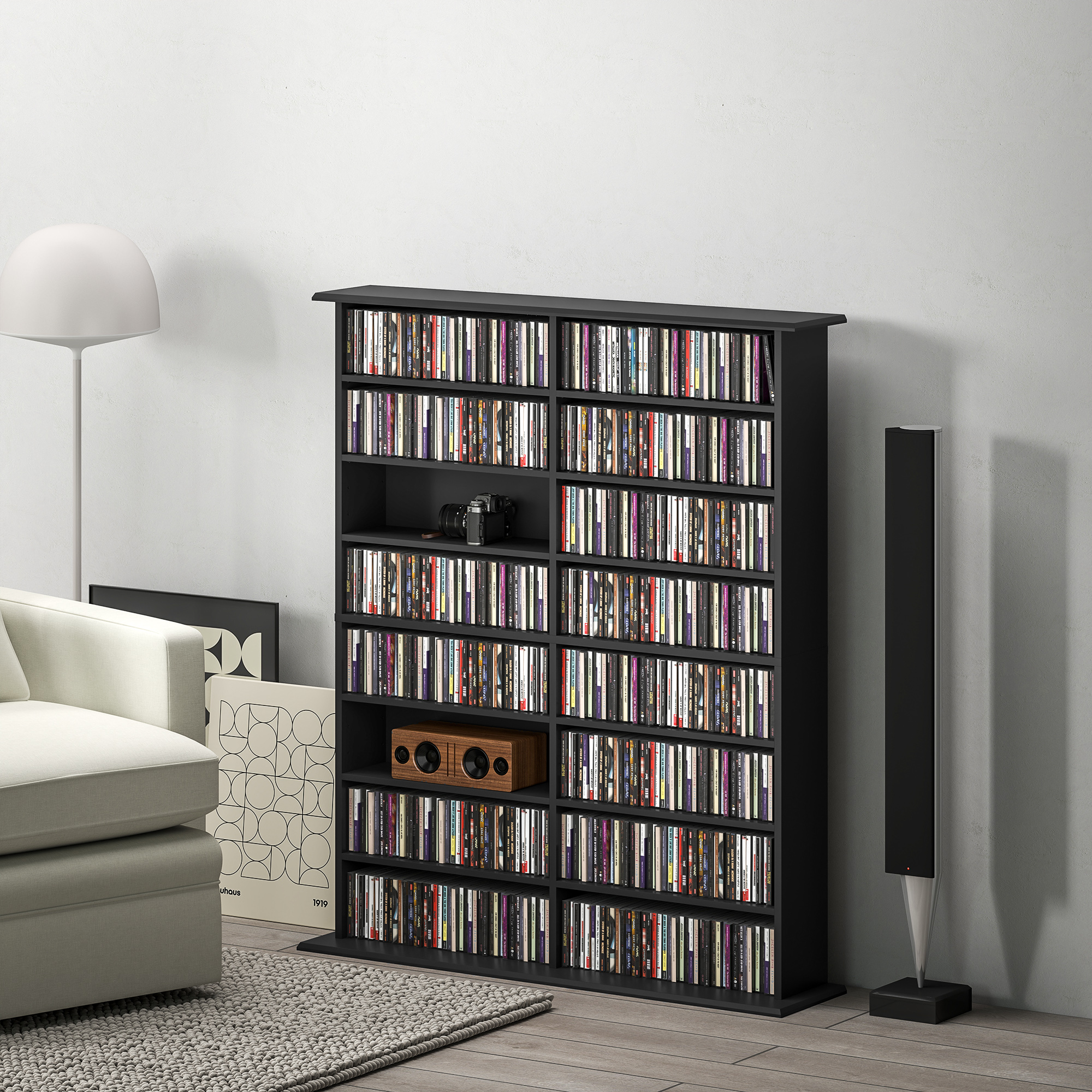 Homcom Mobile Libreria porta CD a 16 Ripiani dal Design Moderno in Legno, 106.5x24x123.7 cm, Nero