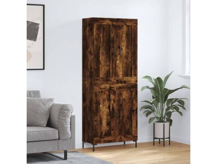 HEFZGDB Stilvolles Highboard für Wohnzimmer in Räuchereiche, Highboard aus Holzwerkstoff mit stabilen Eisenbeinen, Aufbewahrungsschrank mit praktischen Türen und viel Stauraum