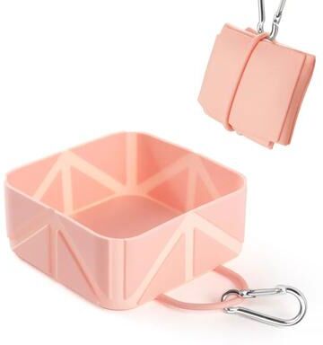 Inspire Select Silicone Collapsible Pet Travel Bowl Portable Food & Water Feeding Dish For Dogs & Cats Camping Hiking Outdoor Travel pink