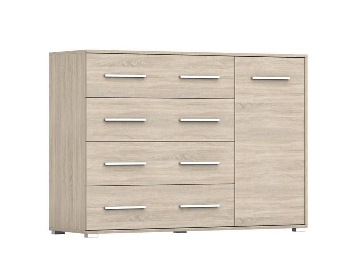 imoebel24 Kommode Frida 02 Sonoma/Sonoma 1D4S 135 cm, Sonoma Eiche, Rechteckig, 135x95x45 cm, Kleinmöbel, Kommoden, Kommoden