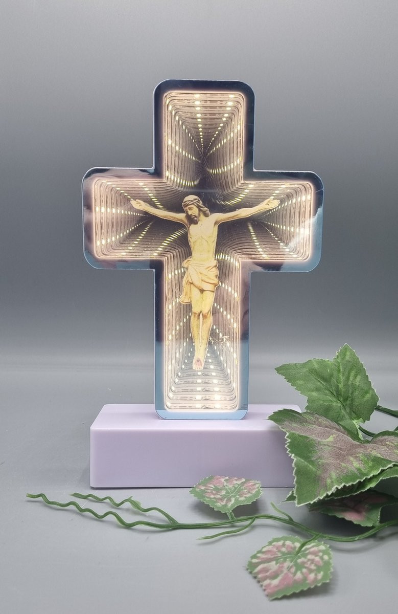 Verlicht 3D Jezus Kruis met Warm Wit LED-licht