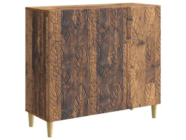 GFMGUEMV Sideboard Altholz 89 x 34,5 x 80 cm Holzwerkstoff Vintage Holzwerkstoff, Eukalyptusbeine, 90° Pendeltüren, Brett-Regale, Vintage-Stil