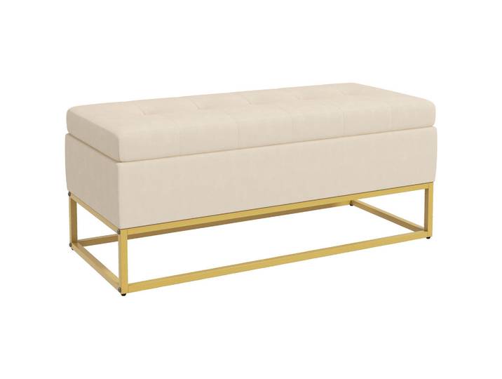 Homcom Sitzbank mit Stauraum, Polsterbank, Bettbank mit Samtoptik, Stahl, Beige, Textil, 44x49x110 cm, Esszimmer, Bank, Sitzbänke