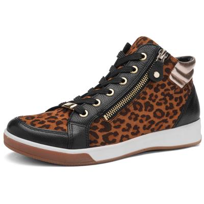 Sneakerboots ARA "ROM", Damen, Gr. 6, atmungsaktiv, braun (schwarz, leofarben), Leder, Lederimitat, Schuhe Sneakerboots, Hightop Sneaker, Schnürboots mit Kontrastbesätze, Topseller