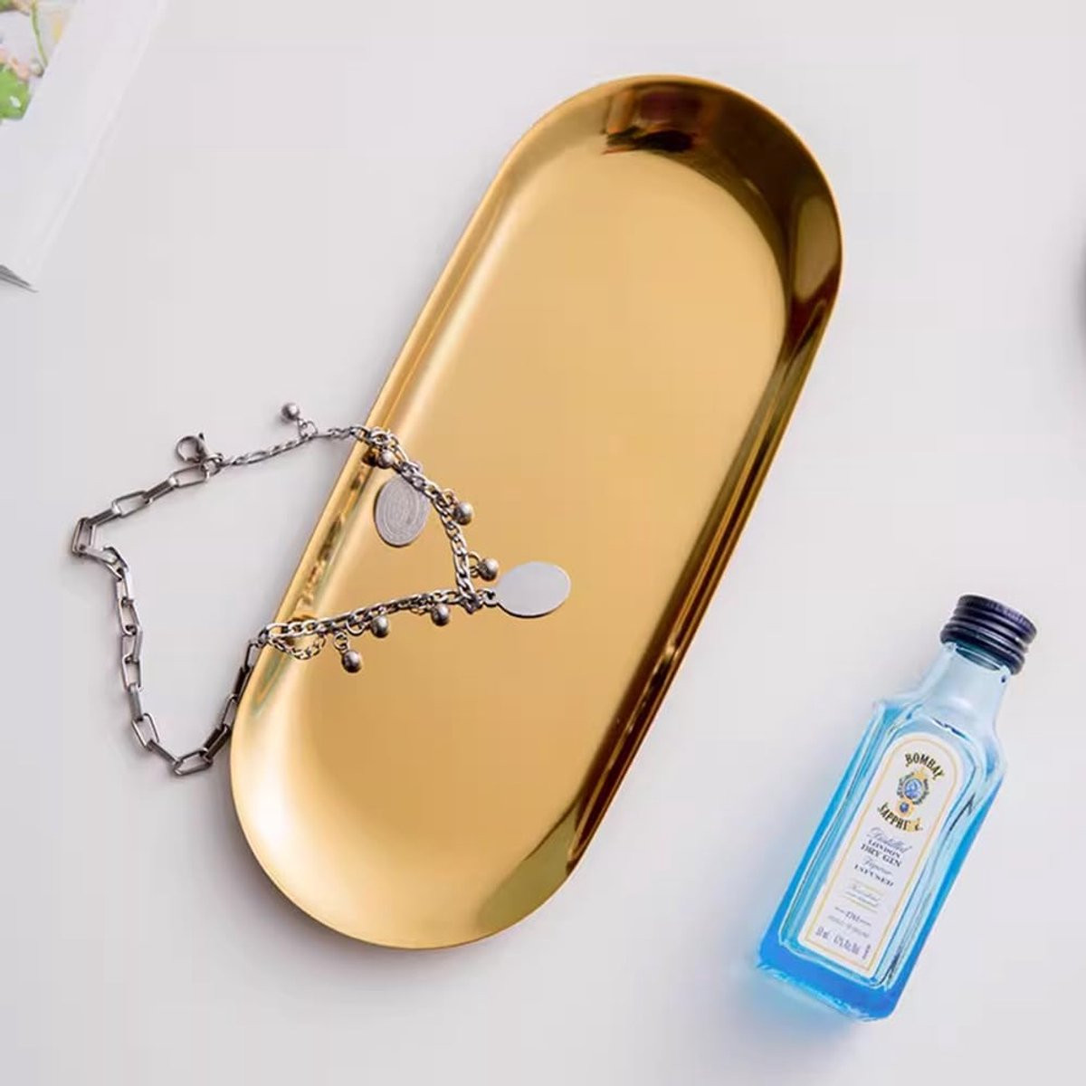 Decoratieve Ovale Tray van RVS, 22 cm - Organizer voor Sieraden, Cosmetica en Handdoeken