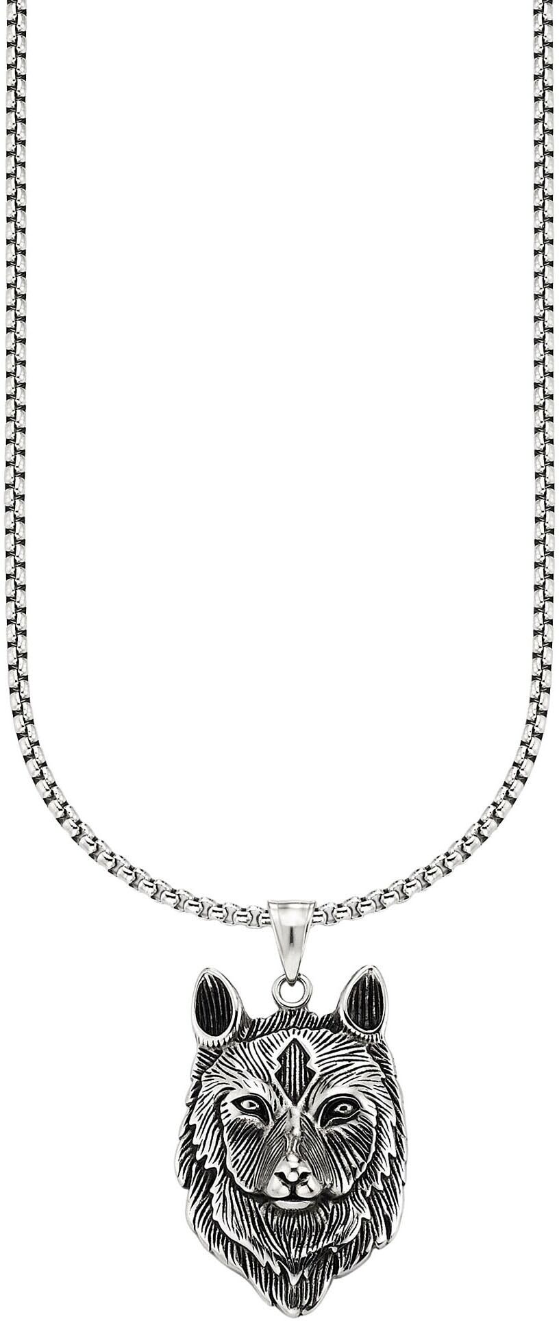 Kette mit Anhänger BRUNO BANANI "Schmuck Geschenk Halsschmuck Halskette mit Anhänger Wolfskopf-Optik", schwarz (edelstahlfarben, schwarz), Halsketten, Damen, Edelstahl, L: 55 B: 2,9mm, Kette mit Anhänger, B:2,9mm edelstahlfarben, schwarz Edelstahl, L: 55 